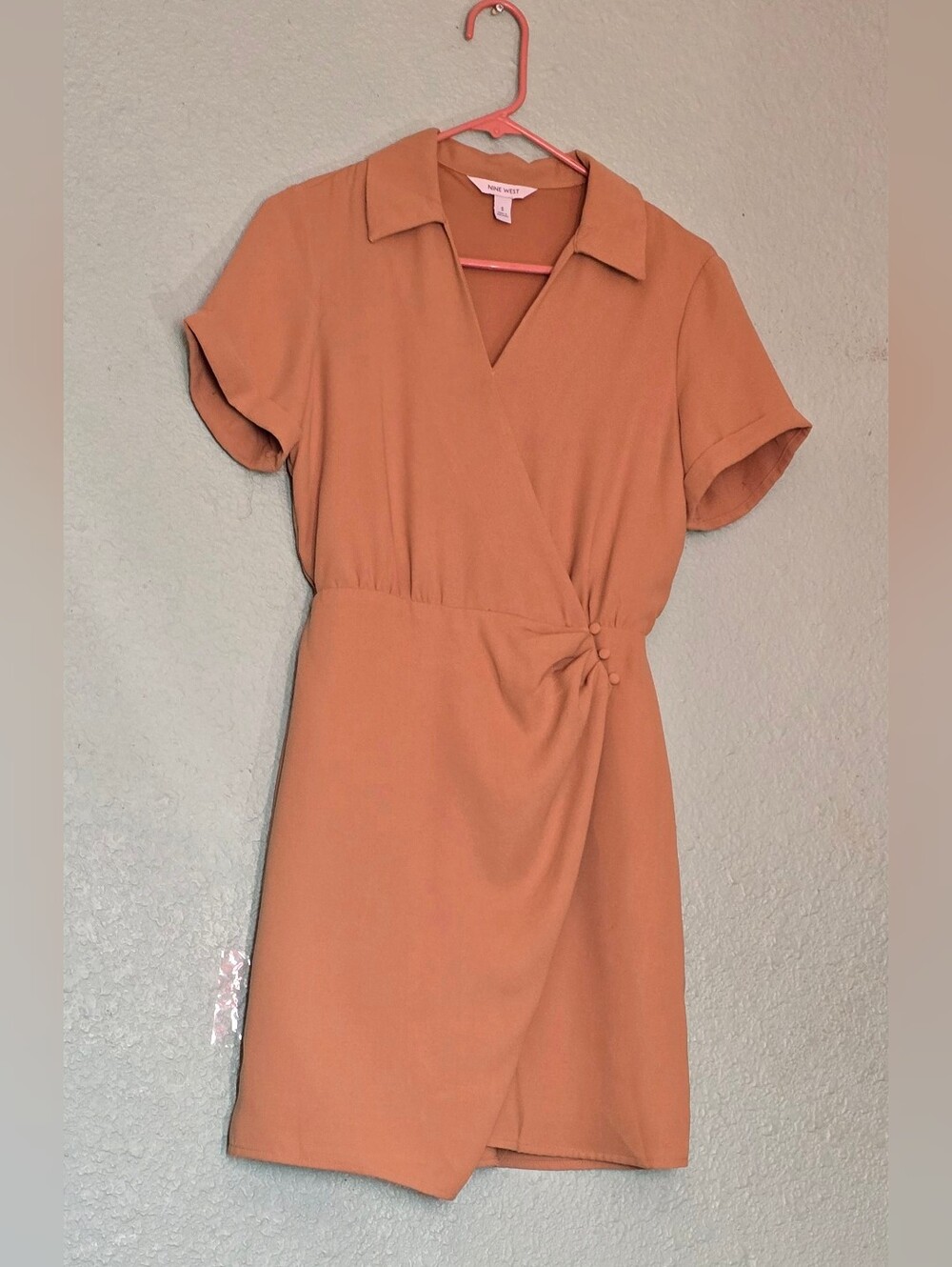 Nine West Women's Rust Wrap Dress with Collar Size L